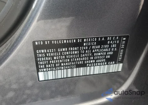 2015 Volkswagen Jetta Se from USA, damaged, VIN 3VWD07AJXFM344732